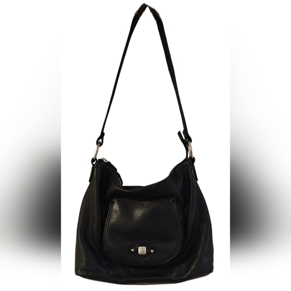 Stone Mountain Accessories Handbags - Stone Mountain - Pebbled Genuine Leather  Black Medium Bag Pink Fabric Lining‌